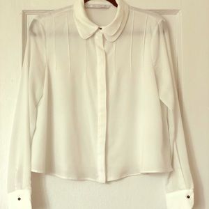 Zara flowy Ivory Blouse w/ Black Buttons